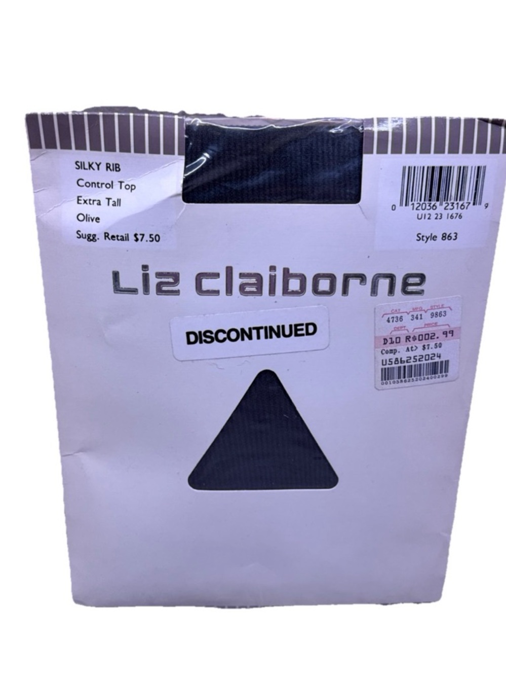 1990 Liz Claiborne Silky Rib Textured Control Top Pantyhose Extra Tall Olive 863